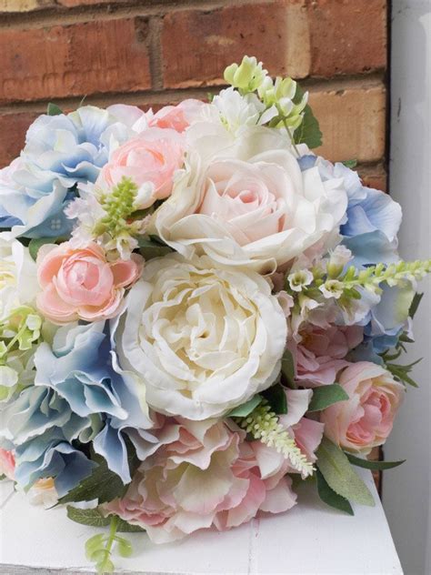 Pink And Blue Silk Wedding Bouquet Etsy Blue Wedding Flowers