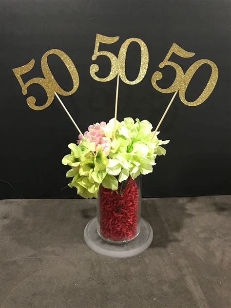 Set Of 3 Sticks 50th Birthday Centerpiece Sticks Glitter Etsy 50th