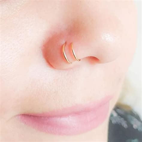 Double Hoop Nose Ring Single Pierced Nose Ring Nose Etsy Two Nose