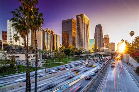 Los Angeles Downtown Skyline Sunset Buildings Highway Vibration