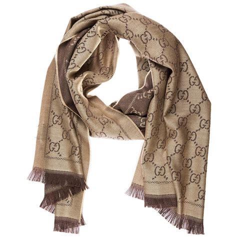 Gucci Womens Wool Scarf Jacquard In Brown Lyst