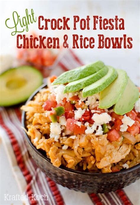 Light Crock Pot Fiesta Chicken And Rice Bowls Julies Eats And Treats