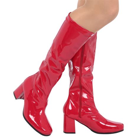 Womens Boots Ladies Knee High Calf Fancy Dress Gogo 60s 70s Party Retro