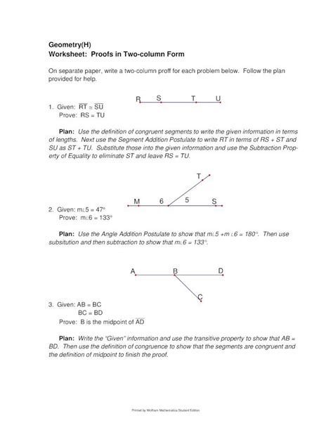 Geometry Proofs Worksheets Two Column Practice For Enhanced Learning