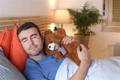 Adult Sleeping With Teddy Bear Stock Photo Image Of Comfortable
