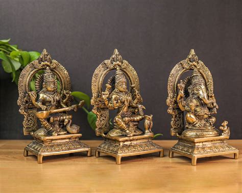 Lakshmi Ganesh Sarasvati Statue 18 Cm Ganesha Lakshmi Etsy India