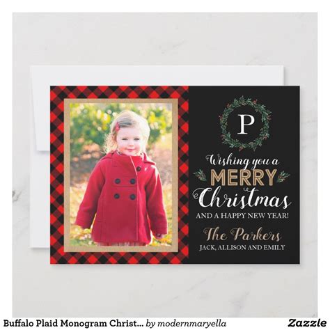 These printable cards are a great way to surround yourself with god's love through these beautiful verses. Buffalo Plaid Monogram Christmas Wreath Photo Card | Zazzle.com | Wreath photo card, Monogram ...