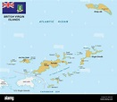 Mapa de las Islas Vírgenes británicas con bandera Imagen Vector de ...