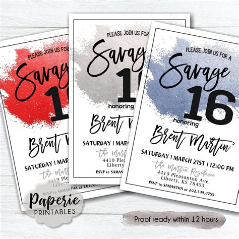 Savage 16 Birthday Party Invitation Boy Birthday Invitation Etsy