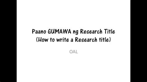 Inquiring into filipino teachers' conceptions of good teaching: How to write Research Title in Tagalog - YouTube