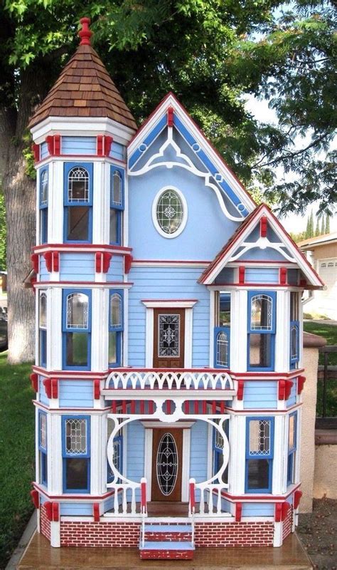 Beautiful Assembled And Painted Victorian Wooden Dollhouse 1 16 3 Story 43x22x18 Doll Houses
