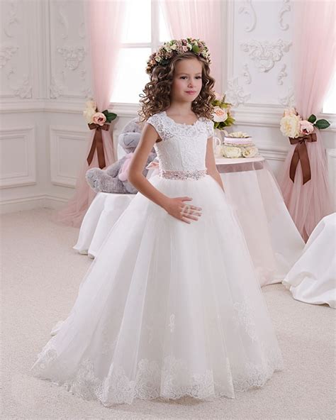 Lovely White Lace Tulle Flower Girl Dresses For Weddings Pary Pageant