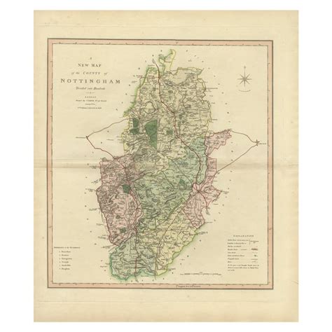 Antique Decorative Map Of The County Of Nottinghamshire England 1804