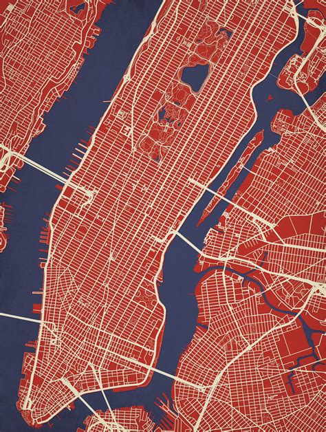 The new york city map notes the important roads, highways getting to new york city and getting around. New York City, Manhattan Map Art - City Prints