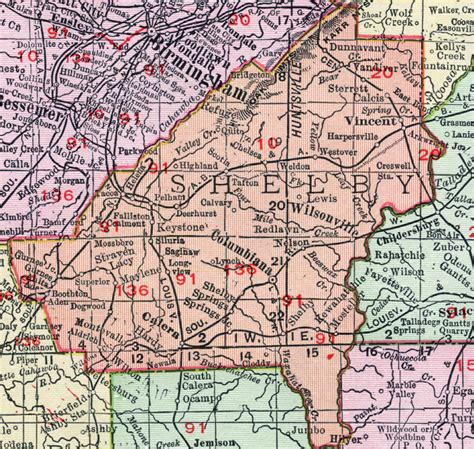 Shelby County Alabama Map 1911 Columbiana Wilsonville Pelham