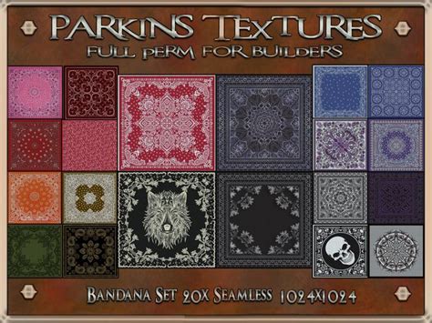 second life marketplace parkins textures bandana set 20x full perm 1024x1024 fabric