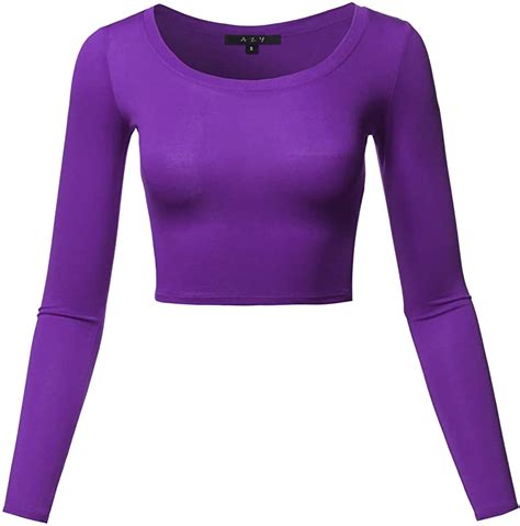 Women S Basic Solid Stretchable Scoop Neck Long Sleeve Crop Top Long Sleeve Crop Top Tops