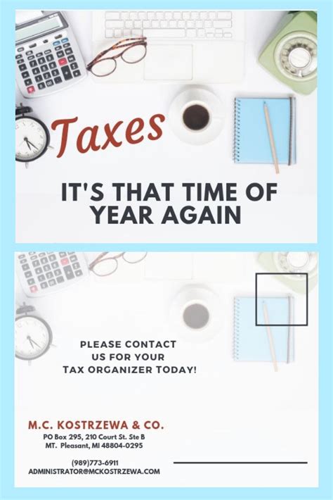 Tax Reminder Post Card Tax Organization Administration Organization