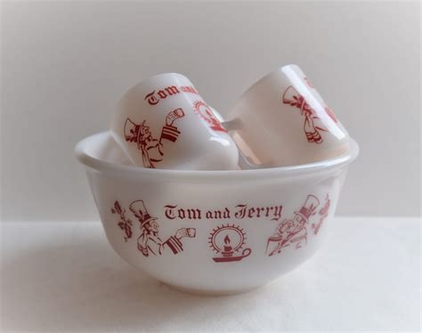 Hazel Atlas Tom And Jerry Egg Nog Serving Punch Bowl Cups Set Vintage