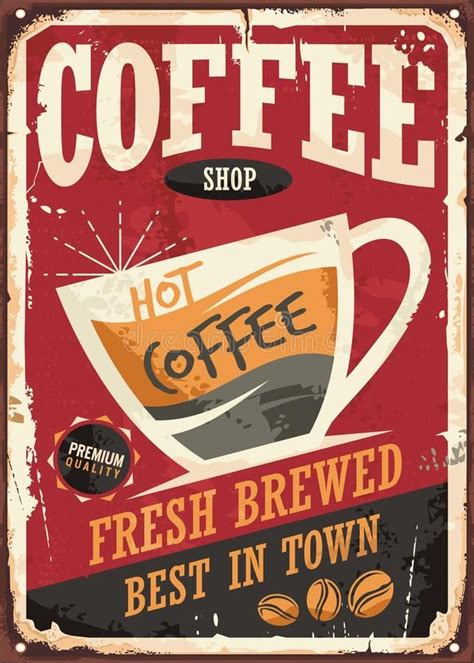 Coffee Shop Retro Tin Sign With Coffe Cup And Promotional Message