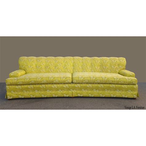 Vintage Mid Century Modern Custom Made Yellow Lime Green Floral Sofa