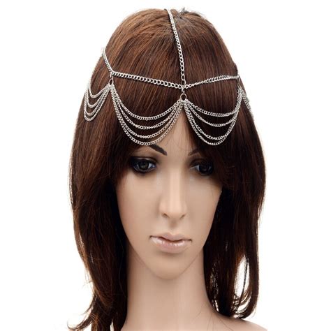 Bohemian Silvergold Color Chain Tassel Headband Women Headpiece Hair Band Headwear Jewelry
