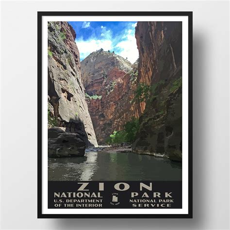 Zion National Park Poster Vintage Wpa Style Travel Poster Etsy