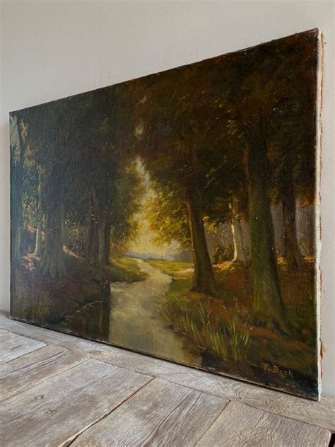 Large 1940s Dutch Dark Forest Oil Painting Creek Forest Oil Etsy