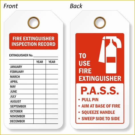 The inspector must record the inspections and may use a color code or other device to show the last inspection. 31 Free Fire Extinguisher Inspection Tags Template ...