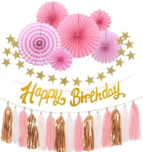 Amazon Com Gold Pink Birthday Party Decorations For Girl Women Birthday Party Decor Supplies
