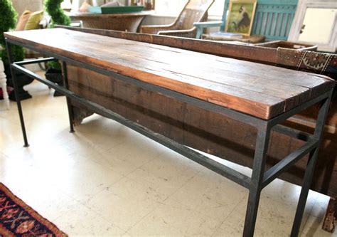 These metal table wood top are offered in various shapes and sizes ranging from trendy to classic ones. Custom Elm Wood Top/Metal Base Console Table at 1stdibs