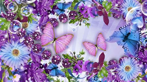 Purple Cosmos And Butterflies Hd Wallpaper C