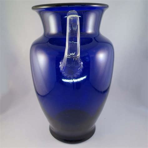 Vintage Cobalt Blue Glass Vase With Clear Applied Handles Large From Larryscollectibles On Ruby Lane