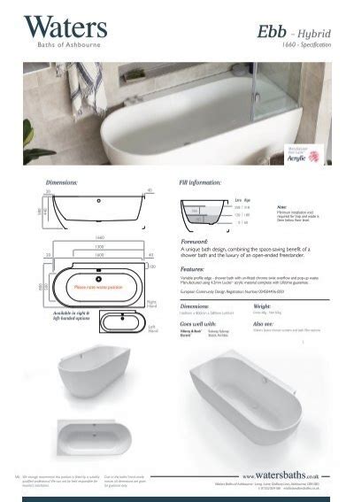 Ebb 1660 Waters Baths Of Ashbourne Flow Shower Hybrid Bath Spec Sheet