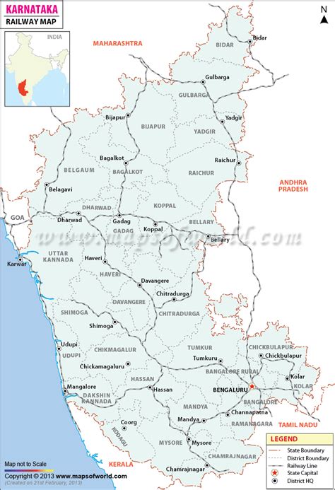 The konkan railway network connects the various shoreline areas of the state of karnataka. Karnataka Railway Map | http://www.mapsofworld.com | Pinterest