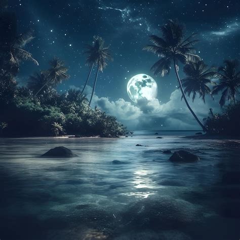 Premium Photo Beautiful Beach Full Moonlight Romantic Environment