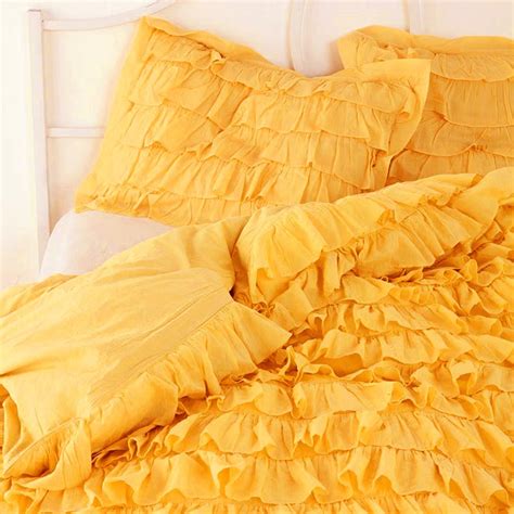 yellow waterfall ruffle bedding set