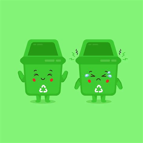 Cute Trash Can Characters Smiling And Sad 2136764 Vector Art At Vecteezy