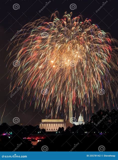 Fireworks Over Washington Dc On July 4th Stock Photo Image Of