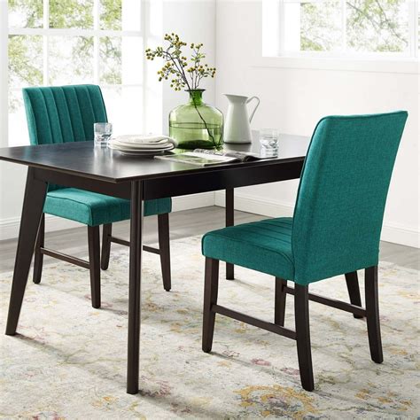 Motivate Channel Tufted Upholstered Fabric Dining Side Chair In Teal