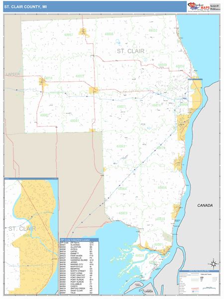 St Clair County Michigan Zip Code Wall Map