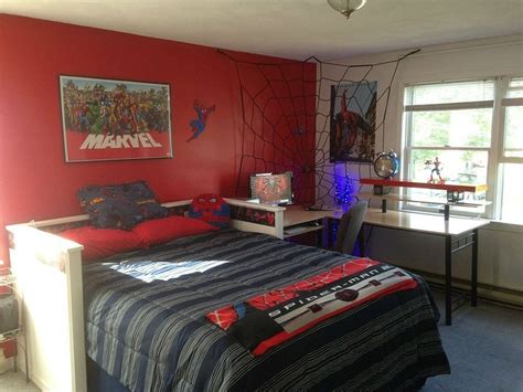 Spiderman themed bedroom furniture ideas 3 door wardrobe and desk with spiderman theme spiderman bedroom decor with multi bin toy organizer 9 DIY Spiderman Themed Bedroom Ideas for Your Little ...