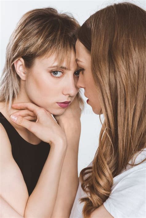 Close Up Portrait Of Sensual Young Lesbian Couple Posing Together Stock Image Image Of Bonding