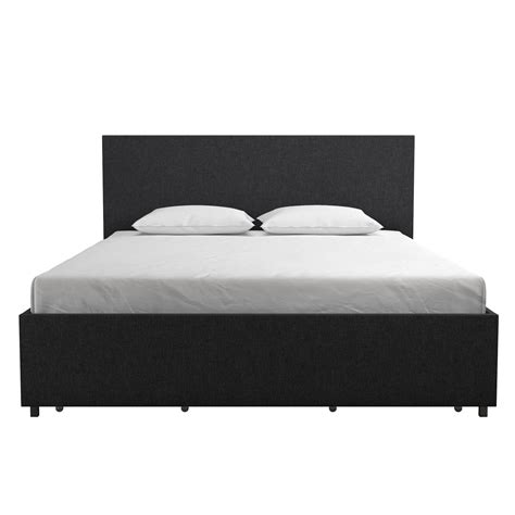 Novogratz Kelly Upholstered Storage Bed Frame Queen Dark Grey Linen