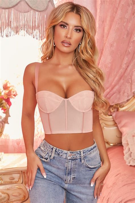 Love Letter Mesh Underwired Corset Crop Top In Blush Image Of In