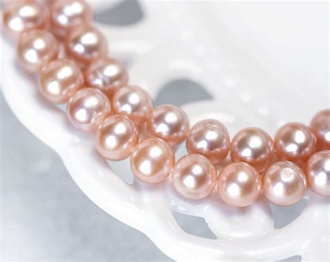 2413 Peach Pearls 75 Mm Pink Round Pearls Natural Pearls Etsy