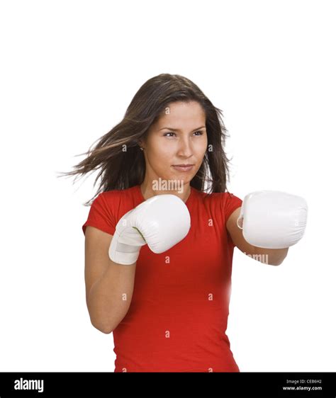 Portrait Of A Girl Wearing White Boxing Gloves Stock Photo Alamy