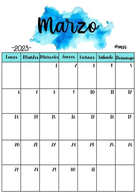 Marzo 2023 Calendario Para Escribir Plantilla Calendario Palabras