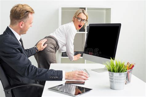 Business Man Touching Secretaries Stock Image Image Of