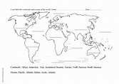 Continents and oceans blank map : English ESL worksheets pdf & doc
